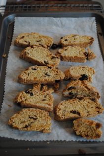 Sliced biscotti with cranberry and cobnuts