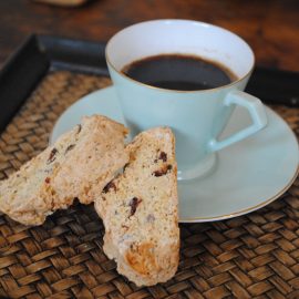 Kent Cobnut Biscotti next to cup of coffee