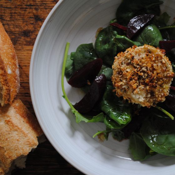 Sour dough bread and Cobnut crusted goat’s cheese
