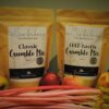 Two types of crumble mix with rhubarb and apples