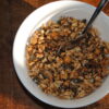 Bowl of cobnut granola with spoon